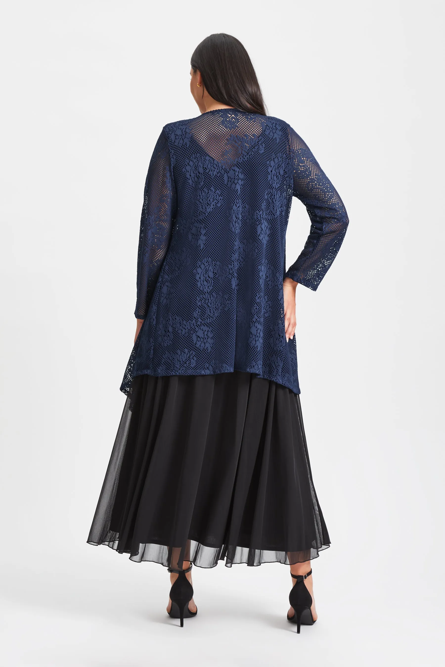 Navy Lace Waterfall Shrug