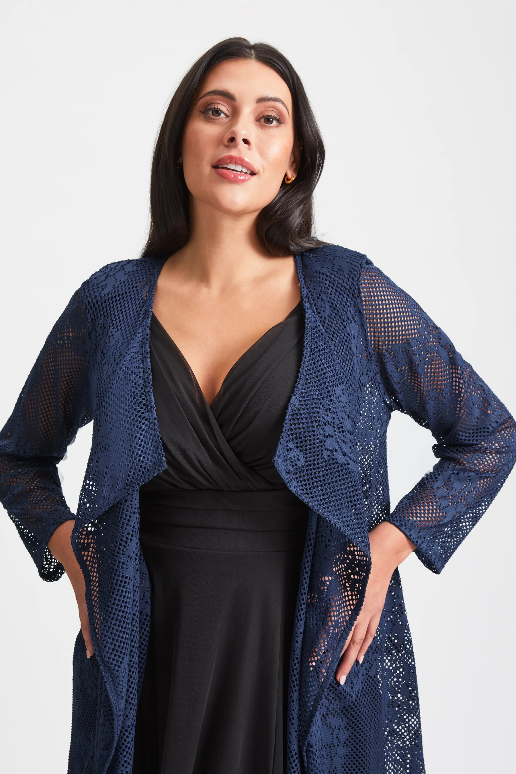 Navy Lace Waterfall Shrug