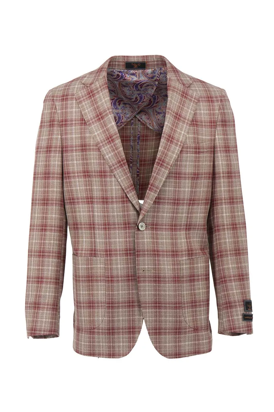 Red and Tan Windowpane Dolcetto/THP Modern Fit half lined, Pure Wool Jacket by Tiglio Luxe