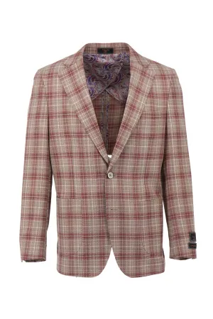 Red and Tan Windowpane Dolcetto/THP Modern Fit half lined, Pure Wool Jacket by Tiglio Luxe