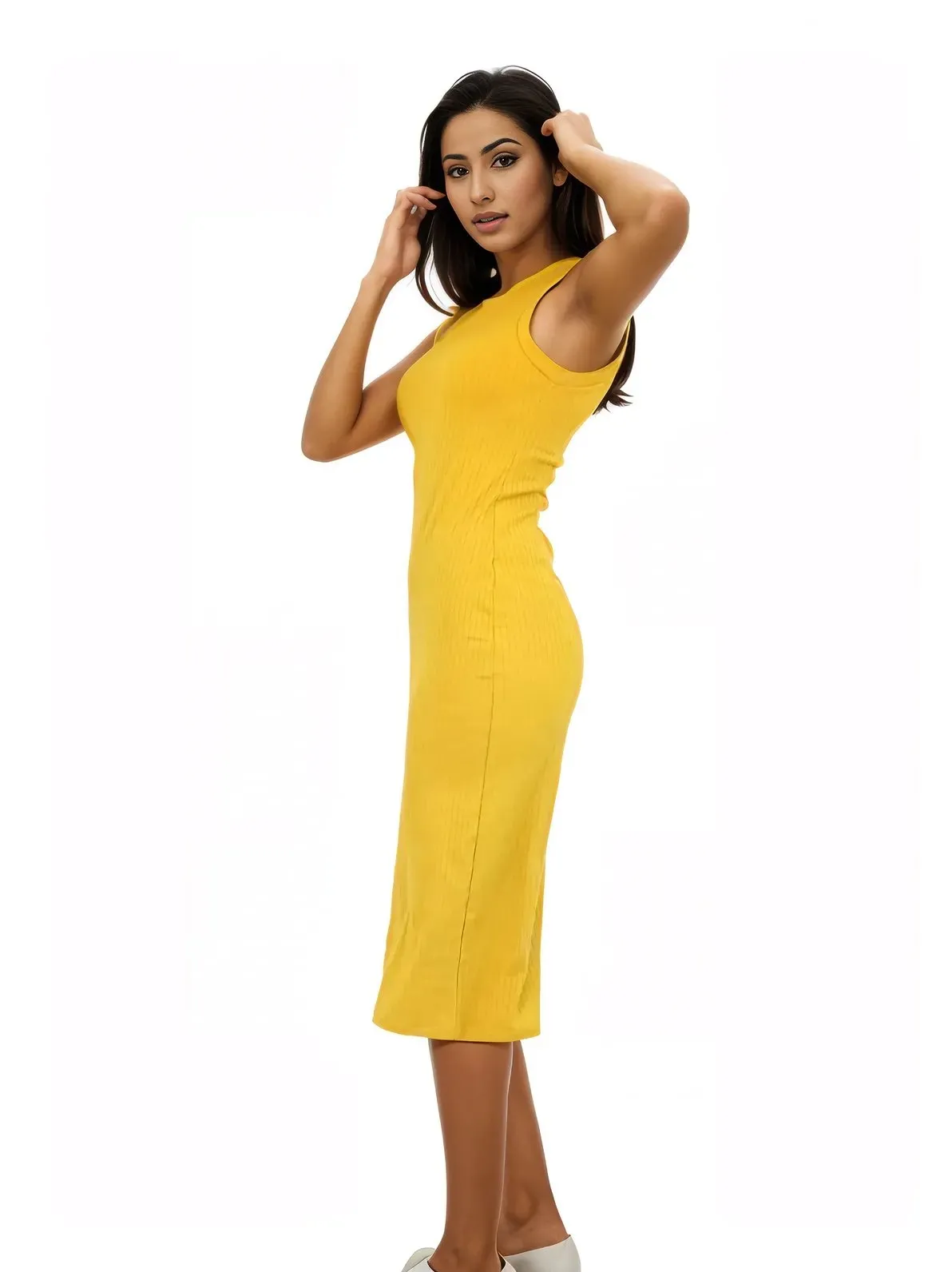 Ribbed Cotton Sleeveless Maxi Dress – Lightweight, Stretchy & Flattering Fit Mustard