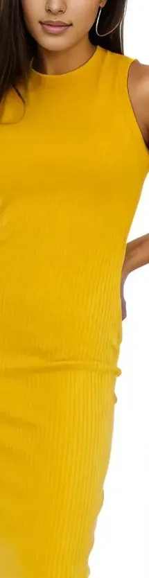 Ribbed Cotton Sleeveless Maxi Dress – Lightweight, Stretchy & Flattering Fit Mustard