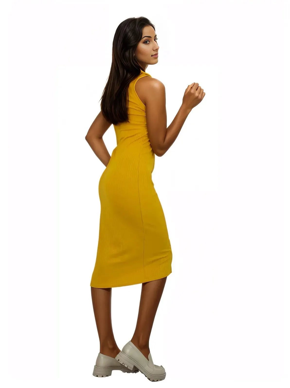 Ribbed Cotton Sleeveless Maxi Dress – Lightweight, Stretchy & Flattering Fit Mustard