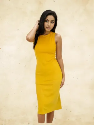 Ribbed Cotton Sleeveless Maxi Dress – Lightweight, Stretchy & Flattering Fit Mustard
