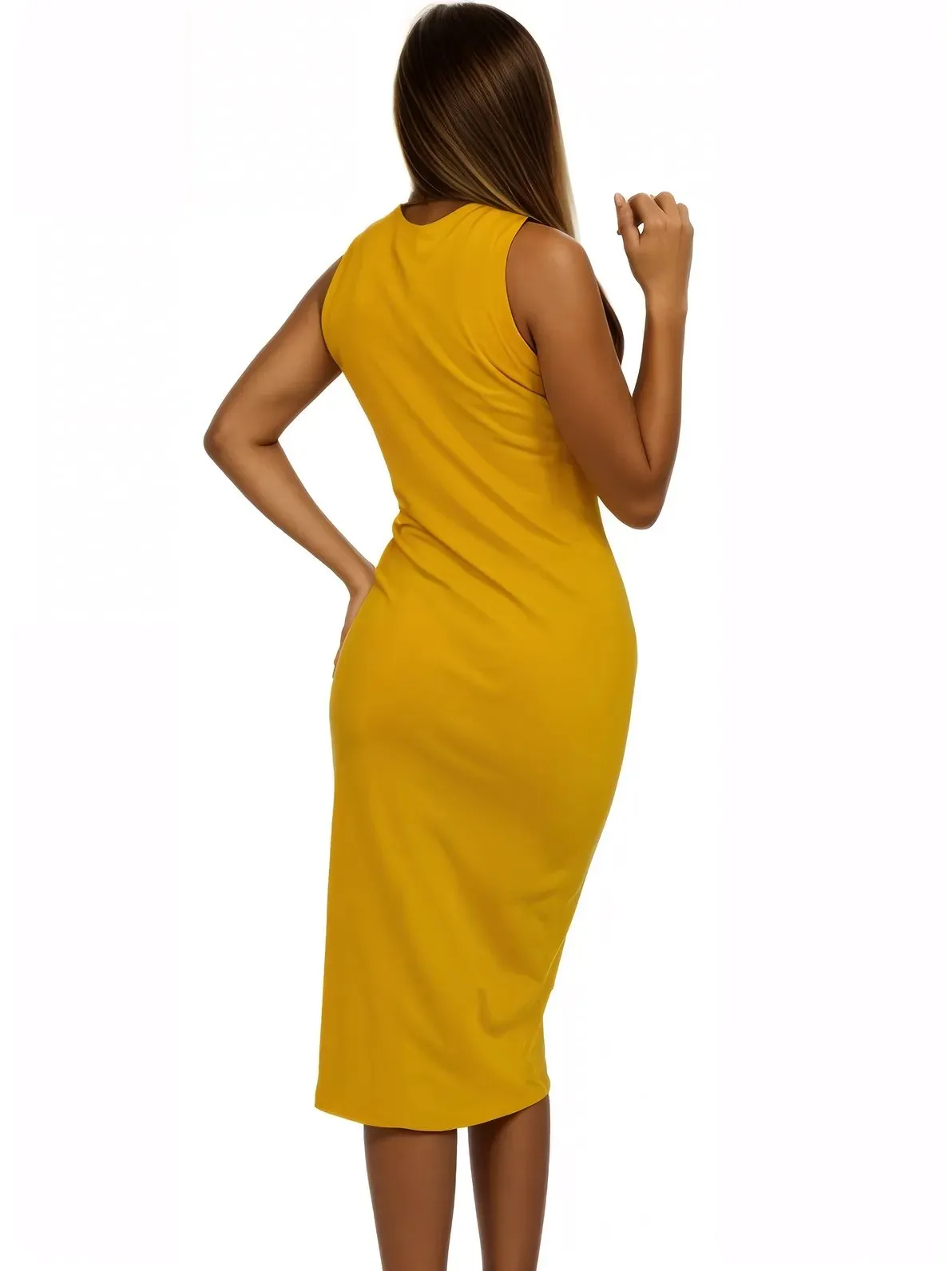 Ribbed Cotton Sleeveless Maxi Dress – Lightweight, Stretchy & Flattering Fit Mustard