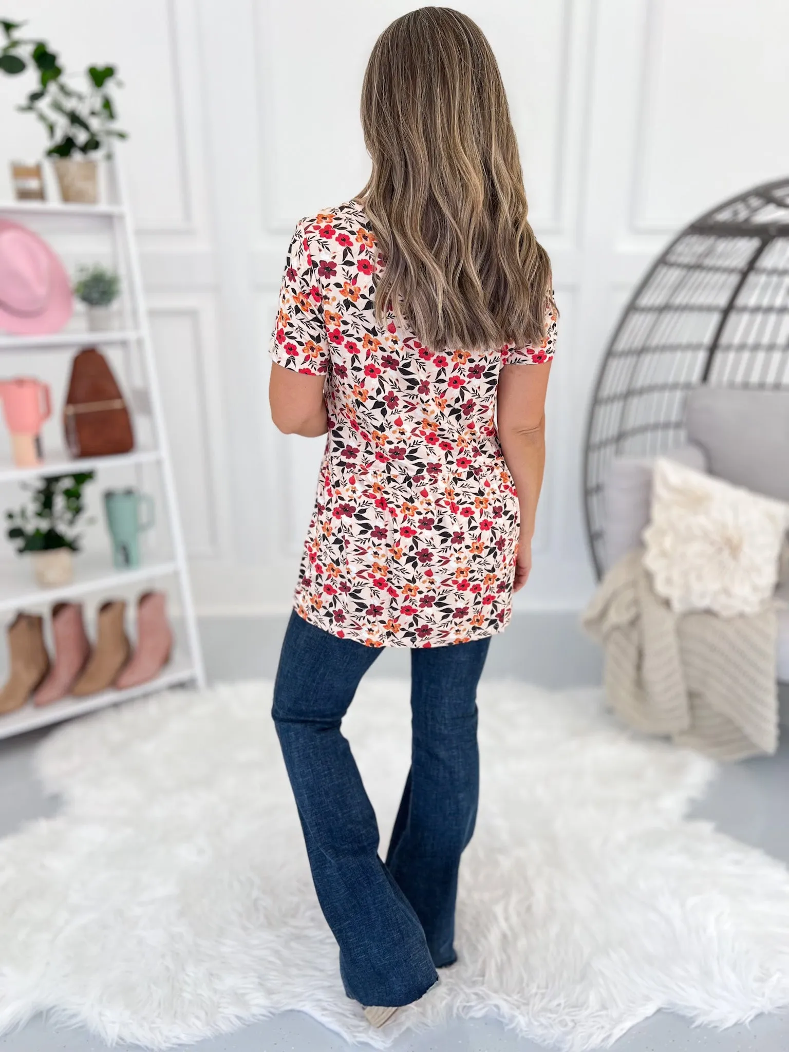 Sarah Ruffle Short Sleeve - Red Floral - Final Sale