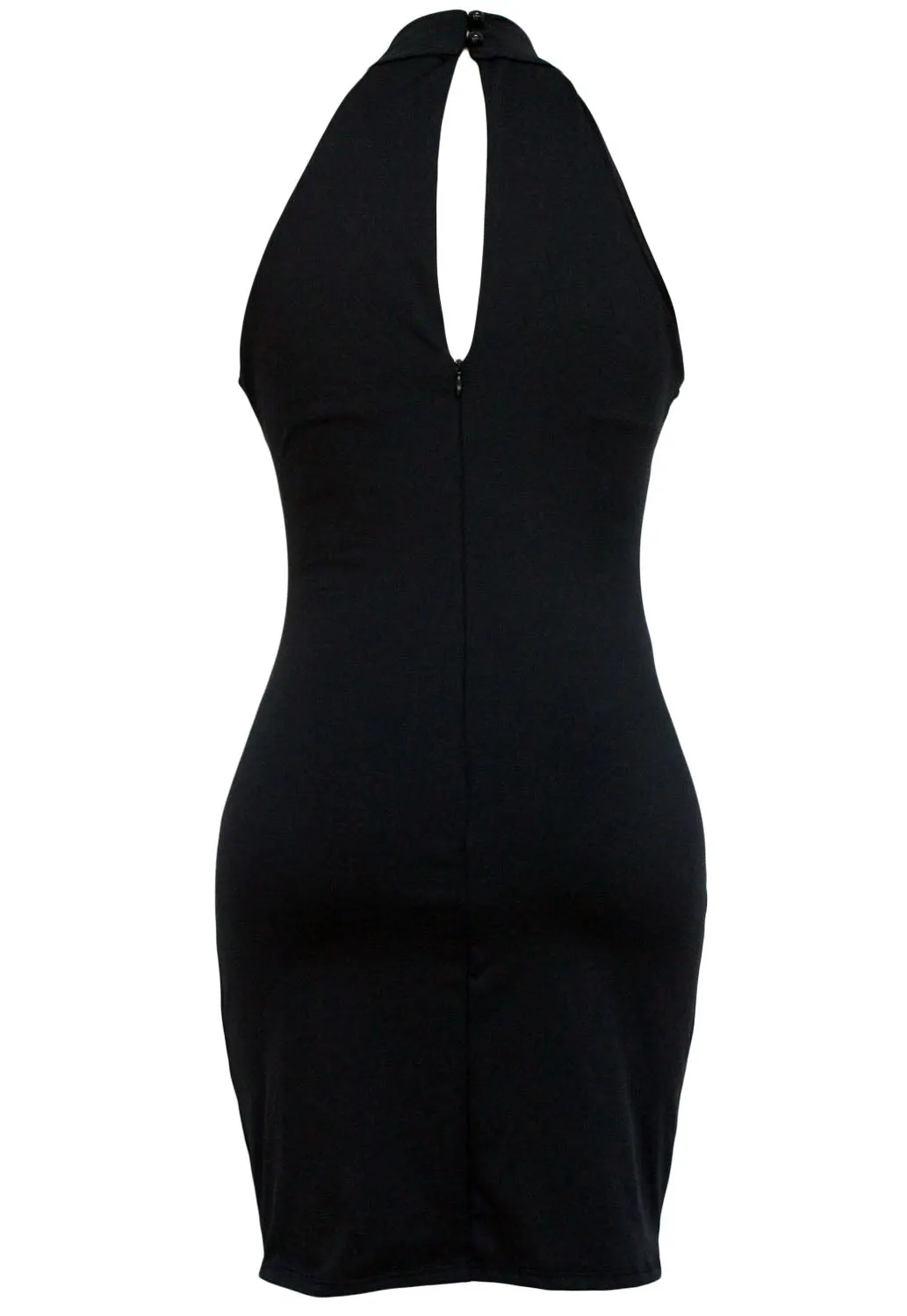 Sexy Black Flattering Mini Dress with High Neck