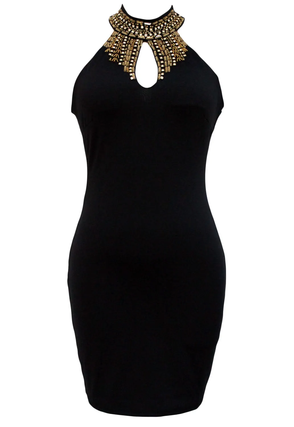 Sexy Black Flattering Mini Dress with High Neck