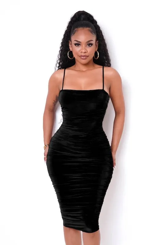 Side Ruched Midi Dresses