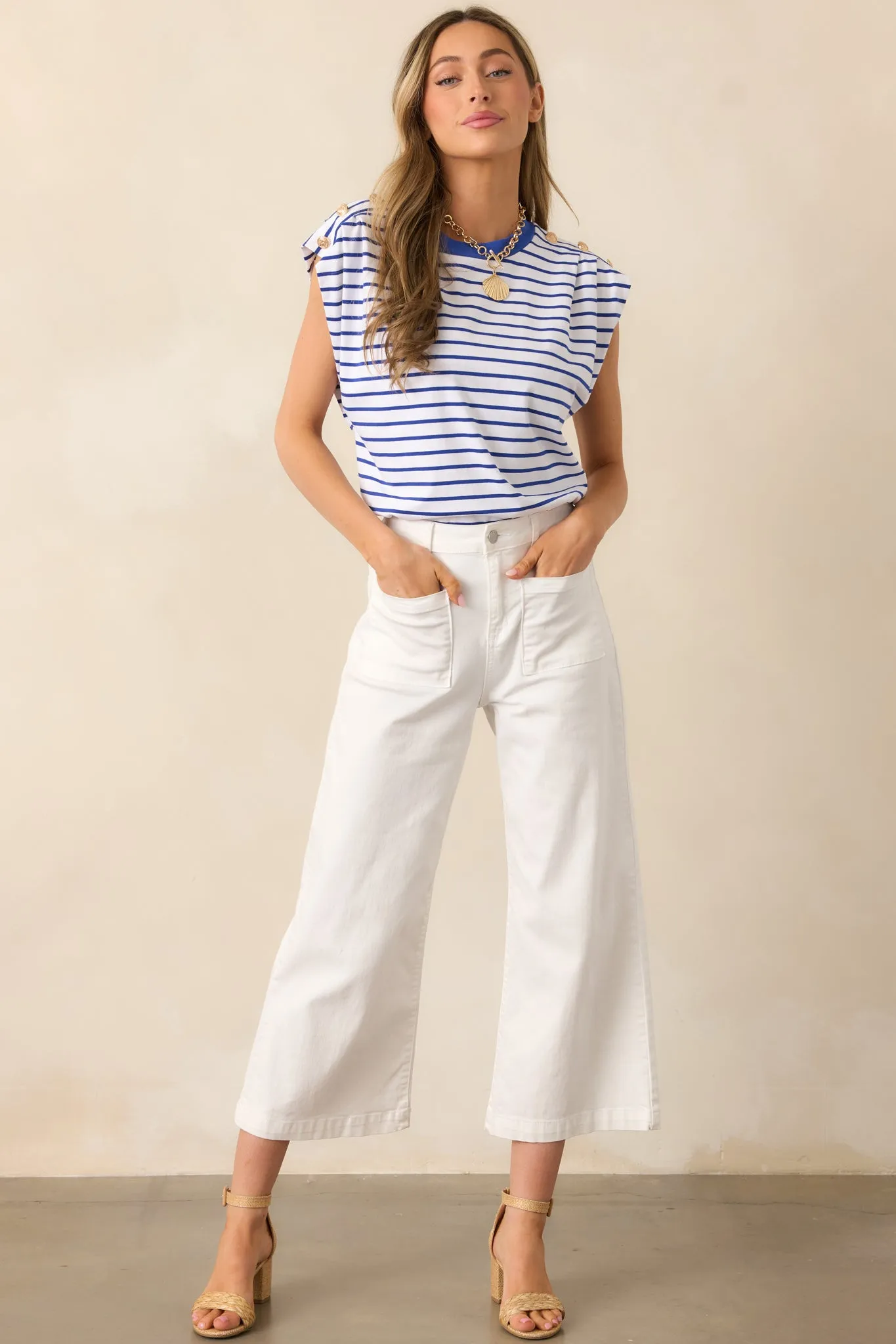 Sleek Silhouette Ivory Wide Leg Jeans