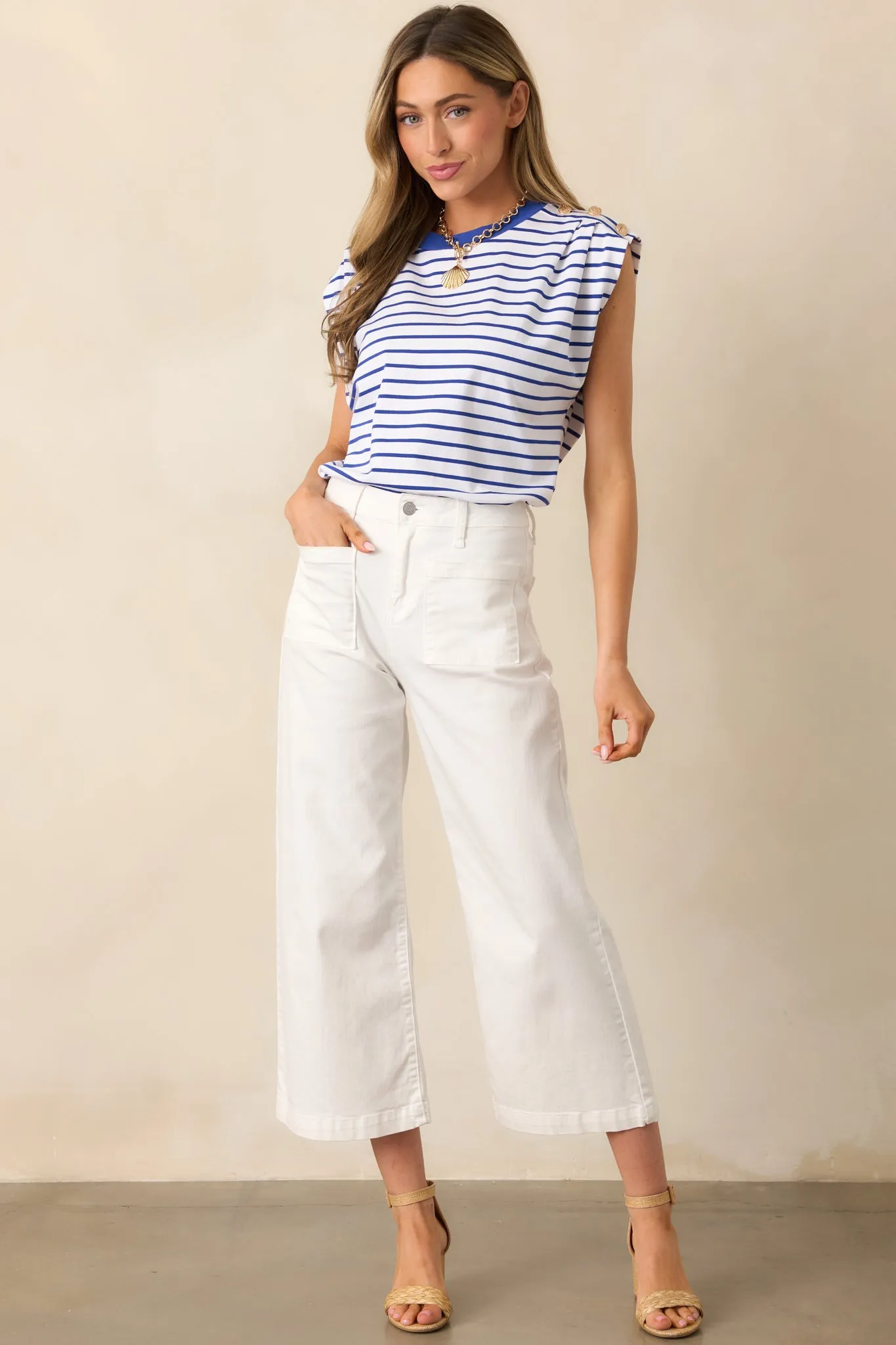 Sleek Silhouette Ivory Wide Leg Jeans