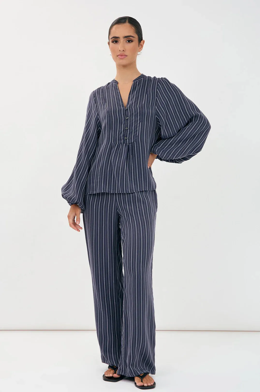 Striped Relaxed Fit Pant  Navy