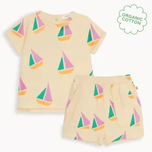Topper & Tiller Set - Pink Sailboat Baby & Kids T-Shirt & Short Set