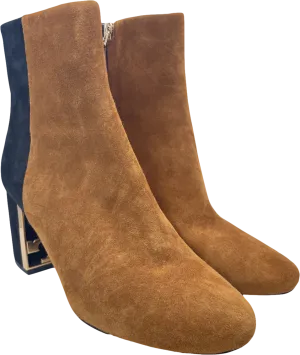 Tory Burch Black / Camel Suede Gigi Logo Heel Ankle Boots Us7 UK 4 EU 37 