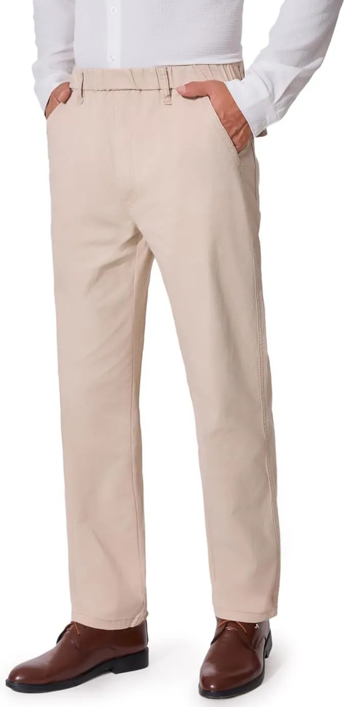 voeeron Mens Elastic Waist Pants Relaxed Fit Casual Pant for Seniors Stretch Fabric