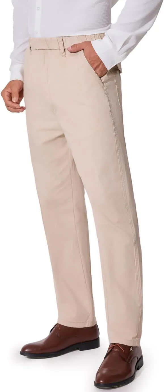 voeeron Mens Elastic Waist Pants Relaxed Fit Casual Pant for Seniors Stretch Fabric