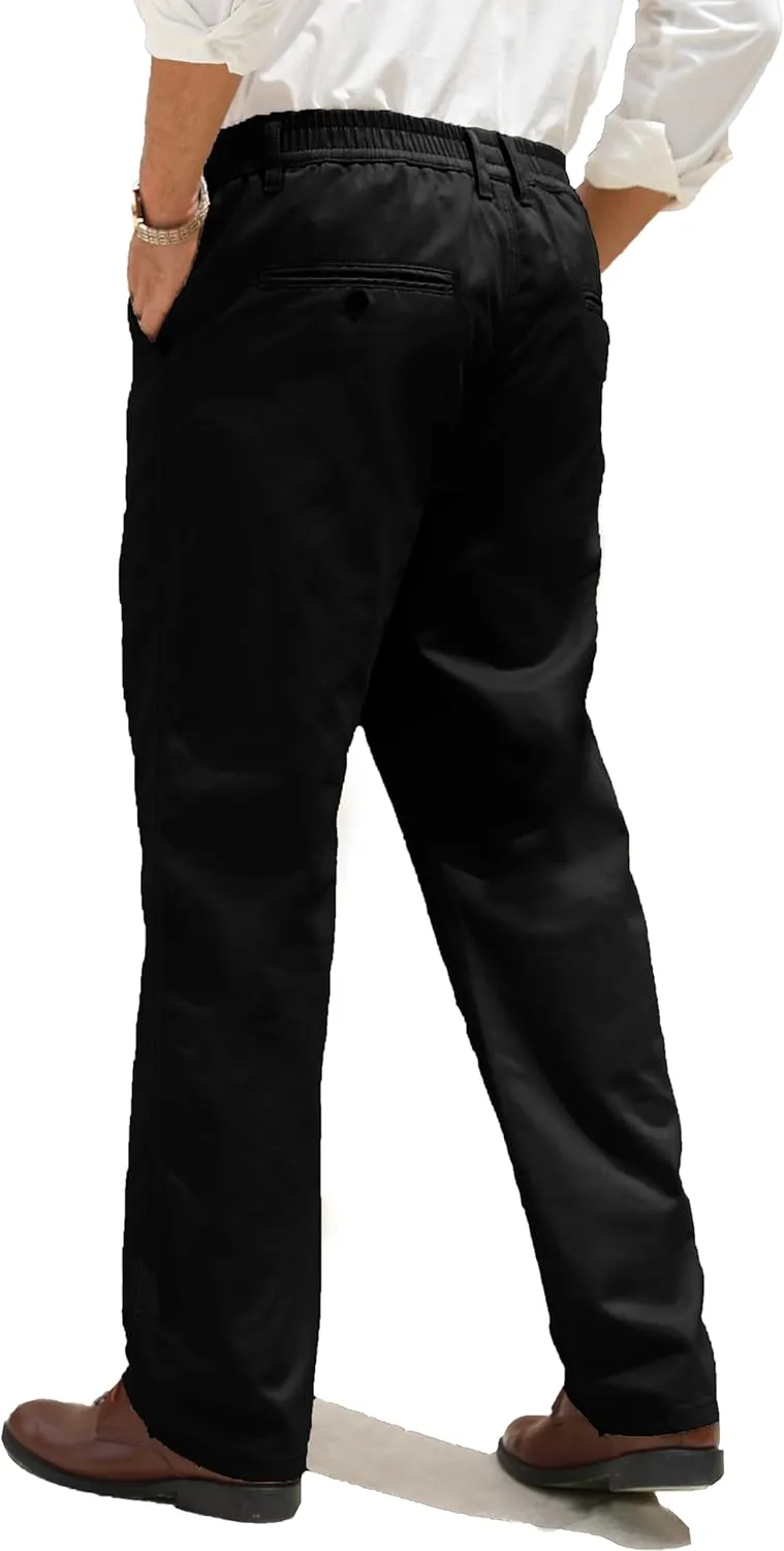 voeeron Mens Elastic Waist Pants Relaxed Fit Casual Pant for Seniors Stretch Fabric