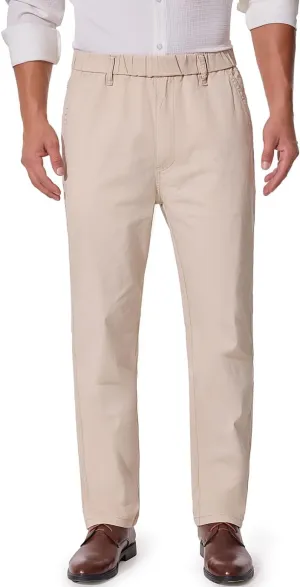 voeeron Mens Elastic Waist Pants Relaxed Fit Casual Pant for Seniors Stretch Fabric