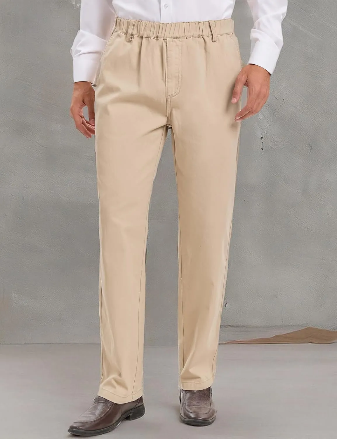 voeeron Mens Elastic Waist Pants Relaxed Fit Casual Pant for Seniors Stretch Fabric