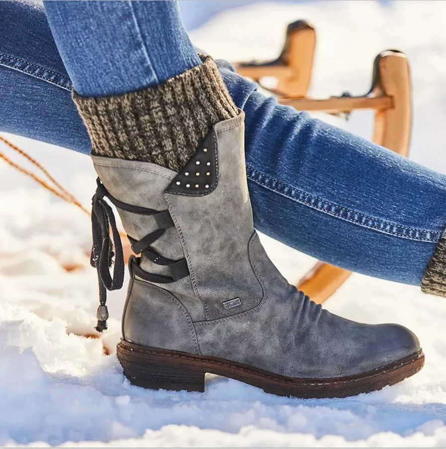 Womens Ankle Boots  Suede Look  Strap and Stud Detail  Flat Durable Sole
