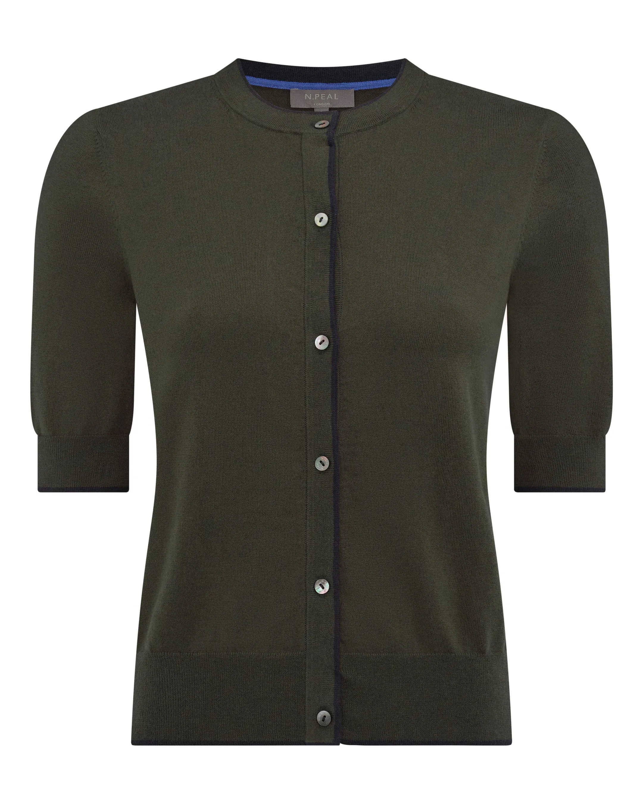Women's Cotton Cashmere Short Sleeve Cardigan Arabica Khaki Green
