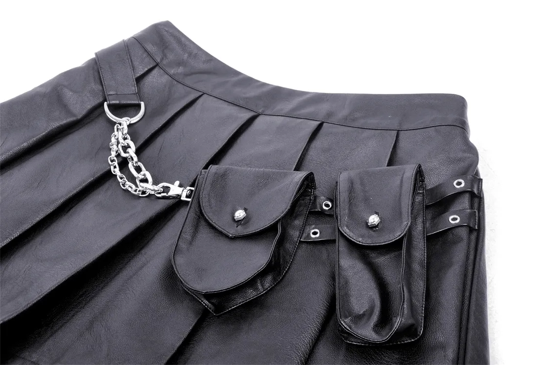 Women's Gothic Punk Mini Skirt with Chain and Side Pockets