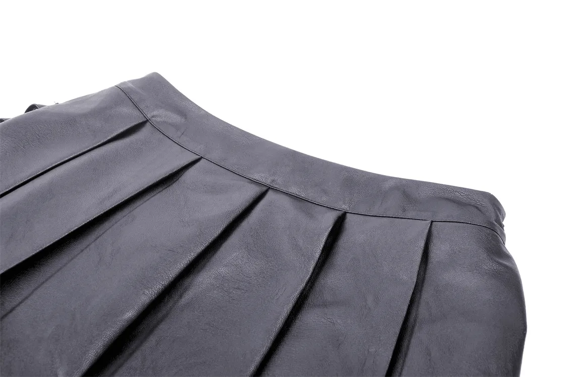 Women's Gothic Punk Mini Skirt with Chain and Side Pockets
