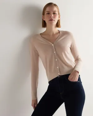 Women's Superfine Cashmere V Neck Cardigan Sandstone Brown