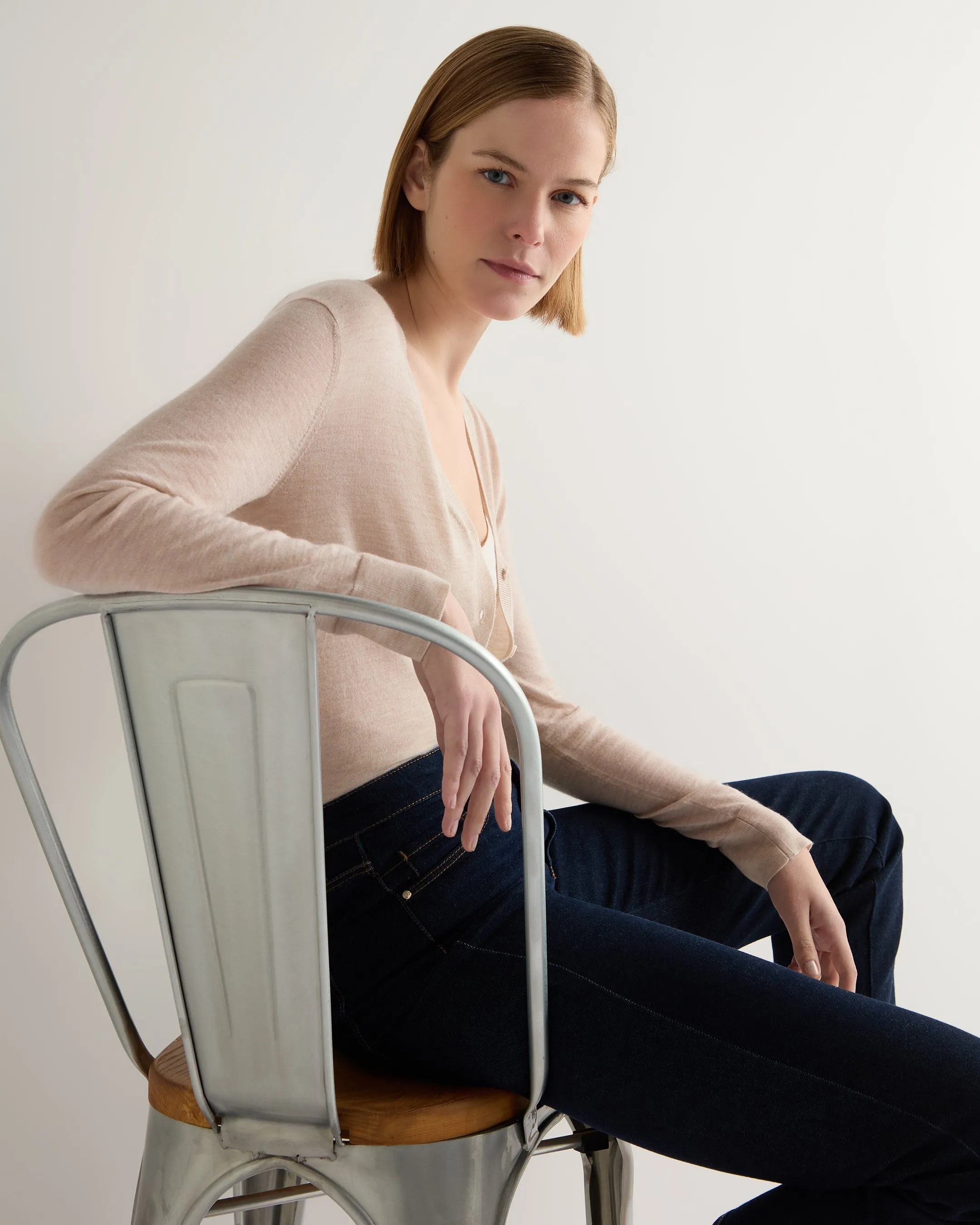 Women's Superfine Cashmere V Neck Cardigan Sandstone Brown